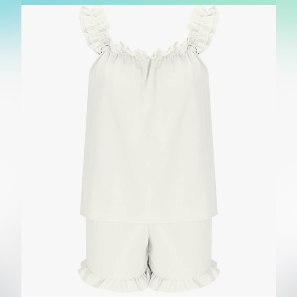White ruffled pajama two-piece set